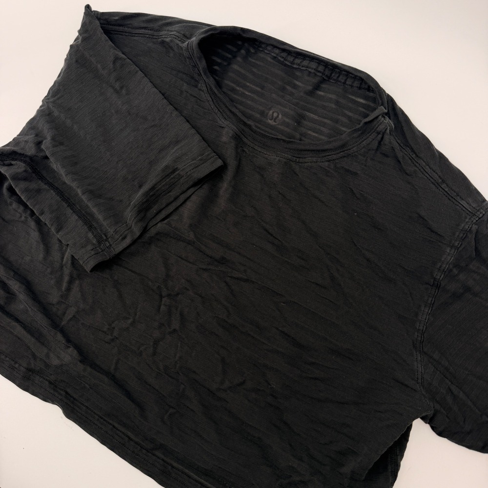 Lululemon Cates Crop Tee Womens Black Striped Burnout Short Sleeve Relaxed Fit